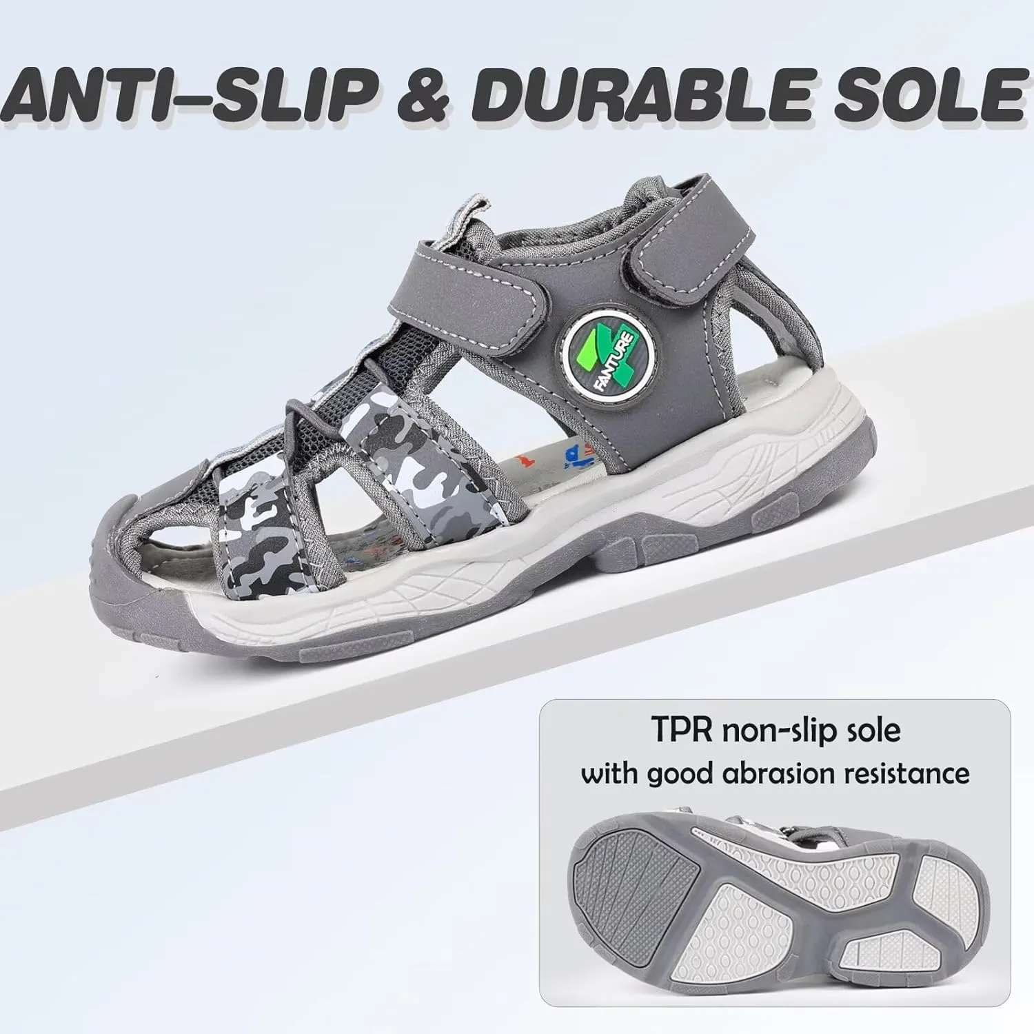 FANTURE Kids Athletic Sandals Closed Toe Lightweight Boys Girls Outdoor Summer Sports Shoes