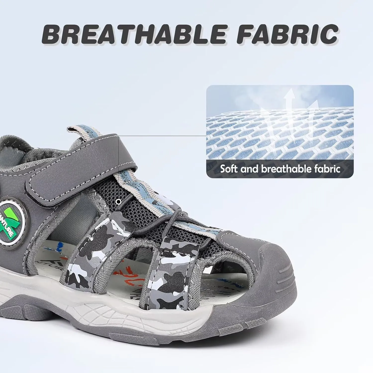 FANTURE Kids Athletic Sandals Closed Toe Lightweight Boys Girls Outdoor Summer Sports Shoes