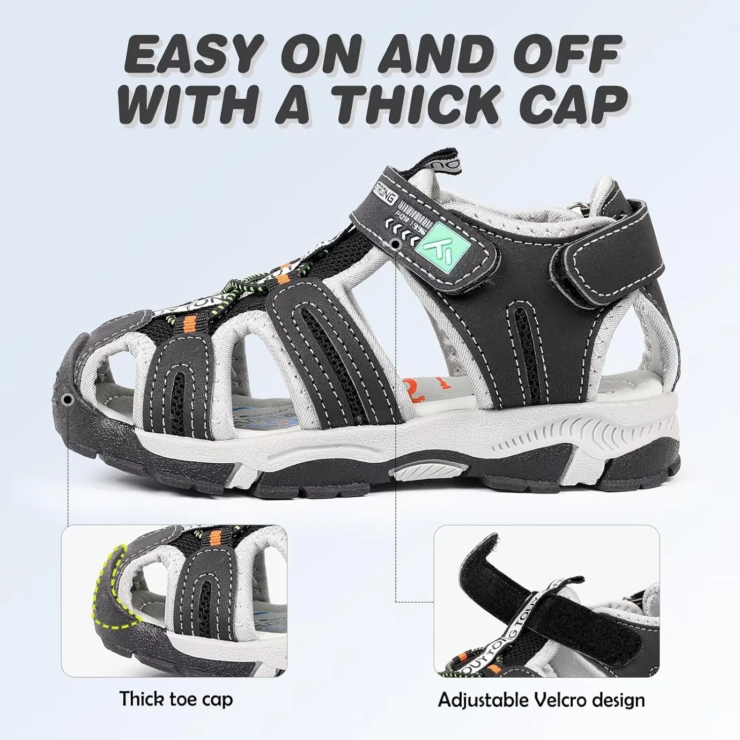 FANTURE Kids Athletic Sandals Closed Toe Lightweight Boys Girls Outdoor Summer Sports Shoes