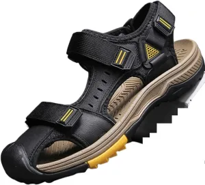 Fashion Men's Large Size Backpacking Hiking Sandals, Breathable Classics Real Leather Sandals, Outdoor Sports Closed Toe Beach Shoes