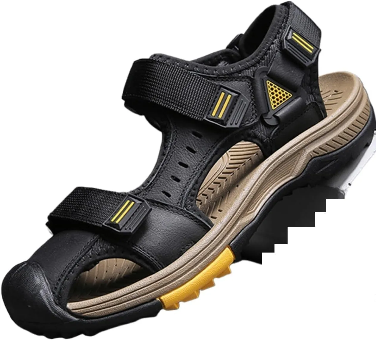 Fashion Men's Large Size Backpacking Hiking Sandals, Breathable Classics Real Leather Sandals, Outdoor Sports Closed Toe Beach Shoes