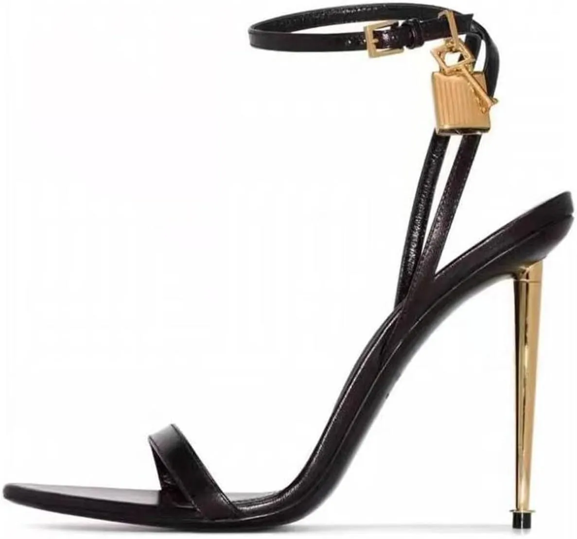 Fashion Pointed Toe Strap Stiletto High Heels Open Toe Large Size Women's Metal Lock Summer Sandals