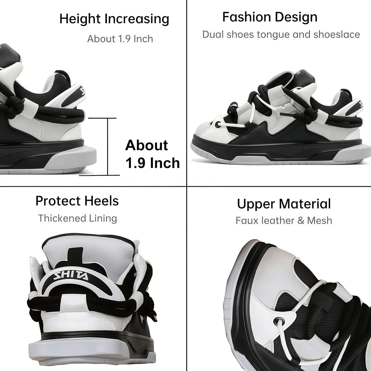 Fashion Women’s Platform Chunky Sneakers Breathable Lightweight Height Increasing Footwear Unisex Casual Walking Skate Shoes