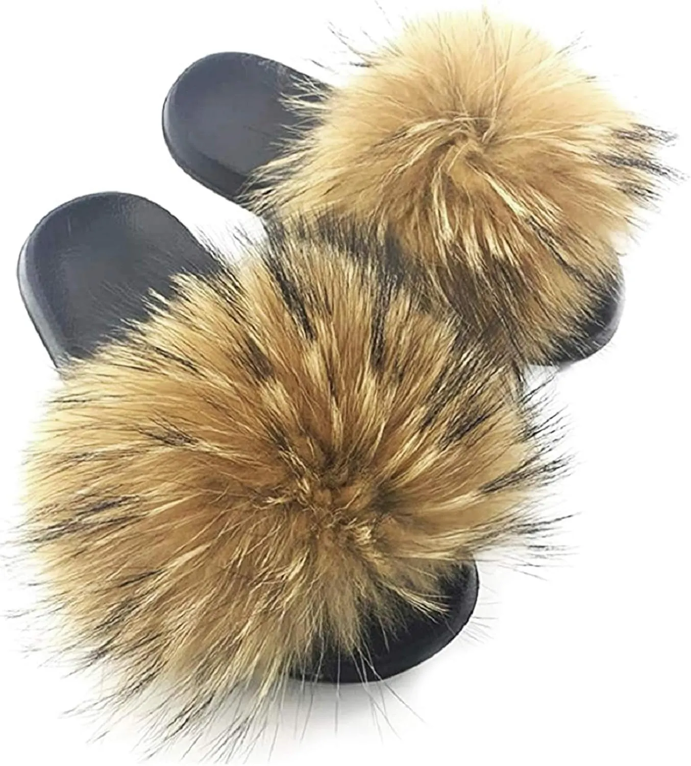 Faux Fur Slides for Women, Fuzzy Slippers Fluffy Sandals Furry House Shoes Indoor Outdoor