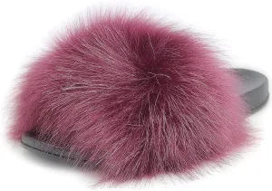 Faux Fur Slides for Women, Fuzzy Slippers Fluffy Sandals Furry House Shoes Indoor Outdoor