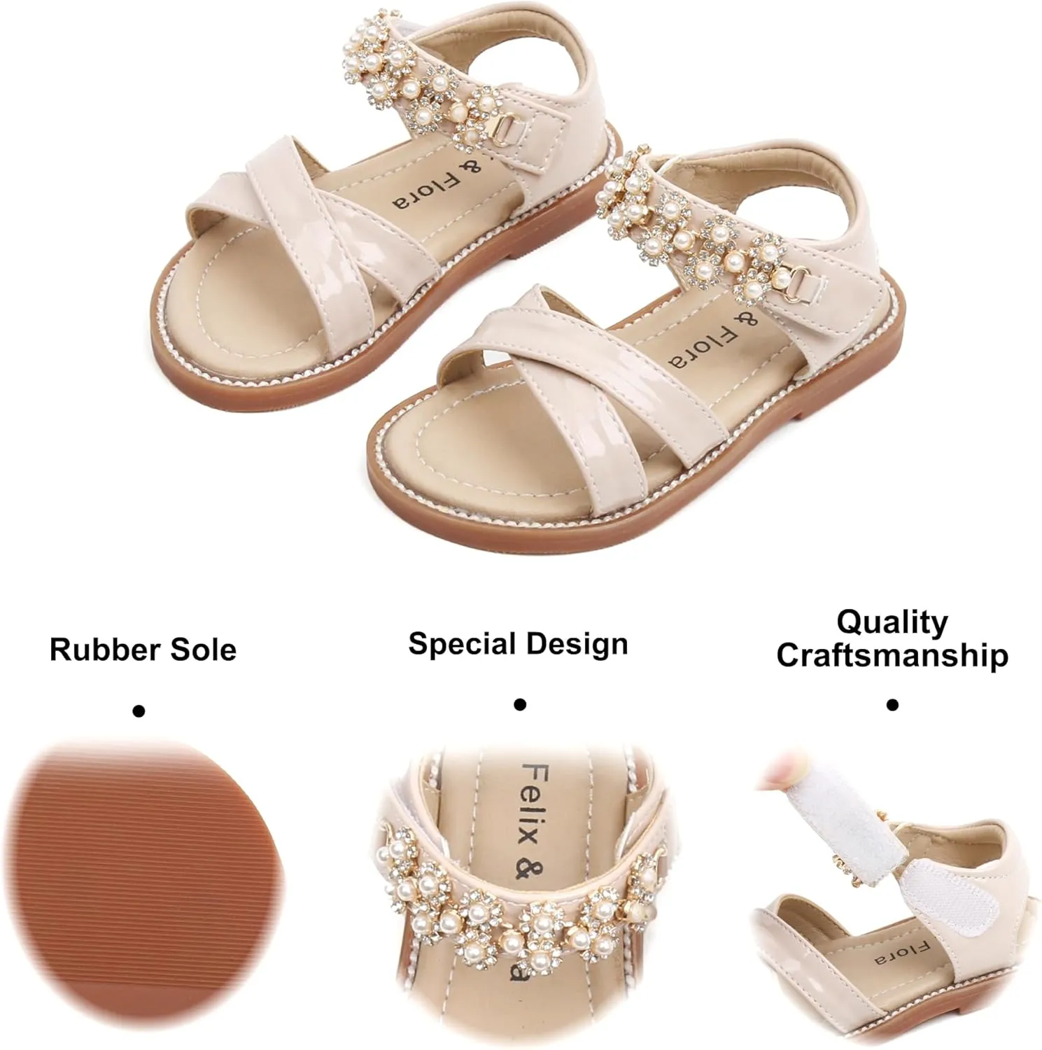 Felix & Flora Toddler Girls Sandals Soft Rubber Flats Summer Baby Flower Girl Shoes.