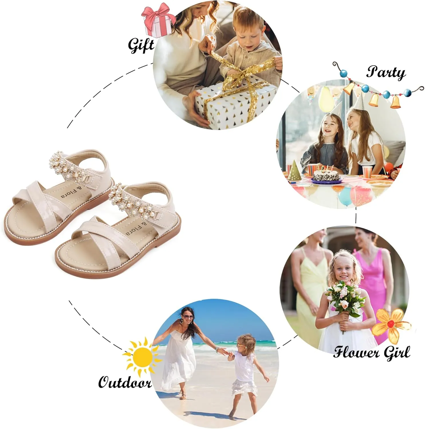Felix & Flora Toddler Girls Sandals Soft Rubber Flats Summer Baby Flower Girl Shoes.