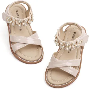 Felix & Flora Toddler Girls Sandals Soft Rubber Flats Summer Baby Flower Girl Shoes.