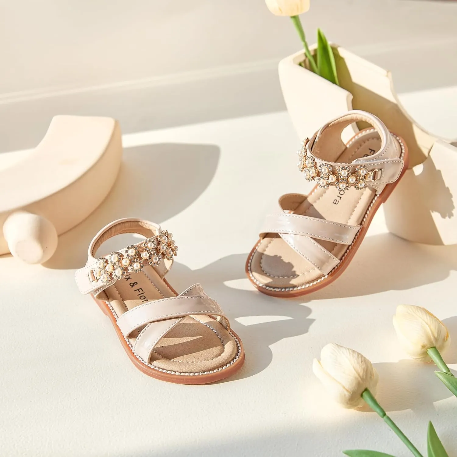 Felix & Flora Toddler Girls Sandals Soft Rubber Flats Summer Baby Flower Girl Shoes.