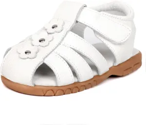 Femizee Girls Genuine Leather Soft Closed Toe Princess Flat Shoes Summer Sandals(Toddler/Little Kid)