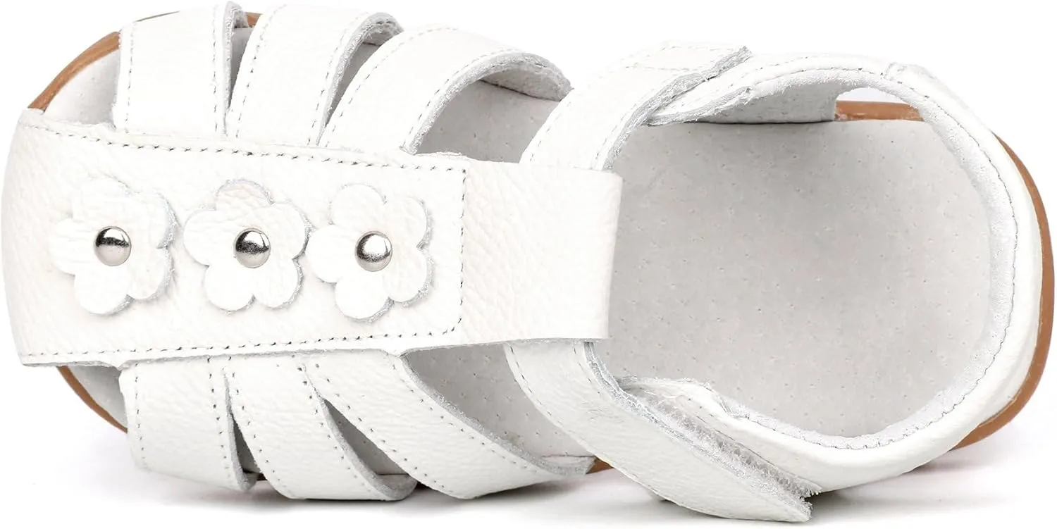 Femizee Girls Genuine Leather Soft Closed Toe Princess Flat Shoes Summer Sandals(Toddler/Little Kid)