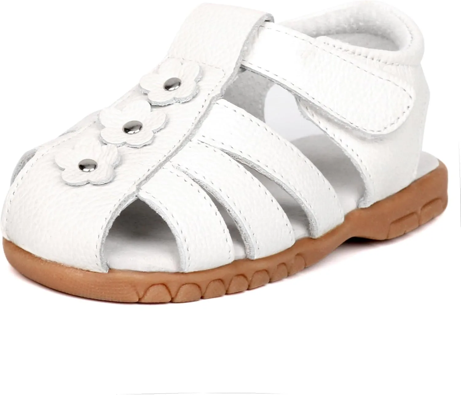 Femizee Girls Genuine Leather Soft Closed Toe Princess Flat Shoes Summer Sandals(Toddler/Little Kid)