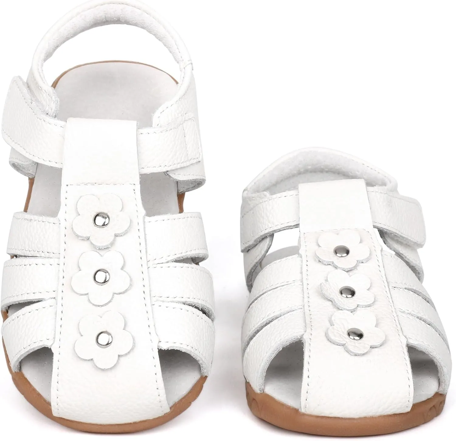 Femizee Girls Genuine Leather Soft Closed Toe Princess Flat Shoes Summer Sandals(Toddler/Little Kid)