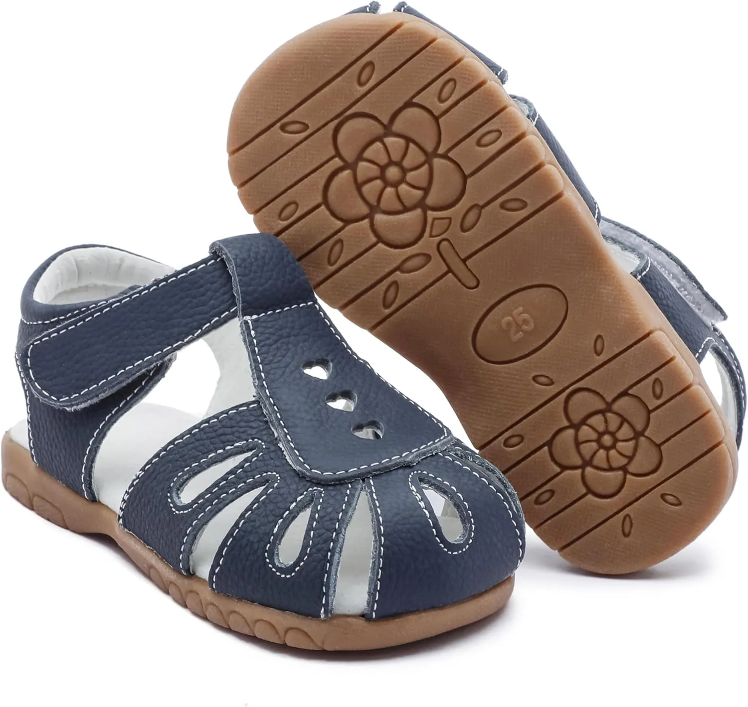 Femizee Girls Genuine Leather Soft Closed Toe Princess Flat Shoes Summer Sandals(Toddler/Little Kid)
