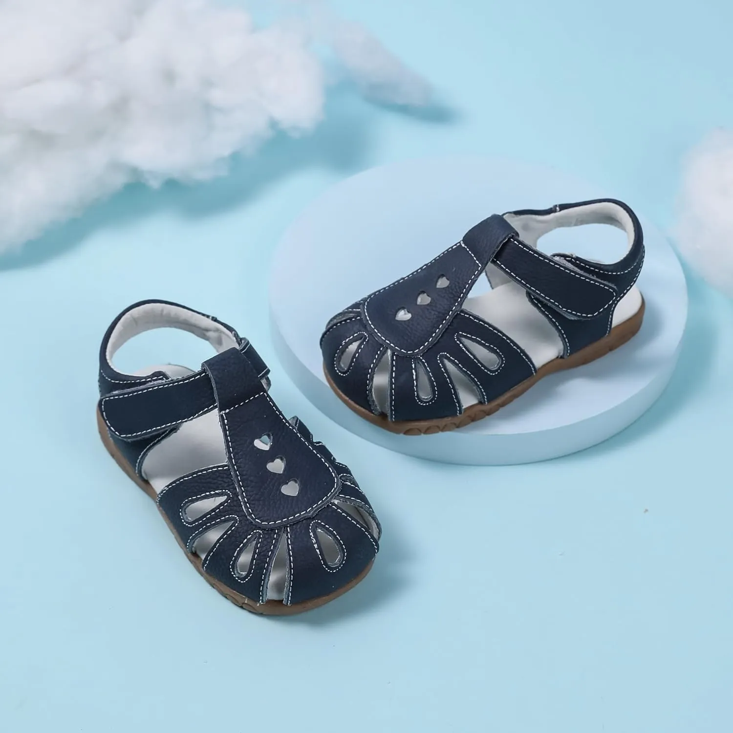 Femizee Girls Genuine Leather Soft Closed Toe Princess Flat Shoes Summer Sandals(Toddler/Little Kid)