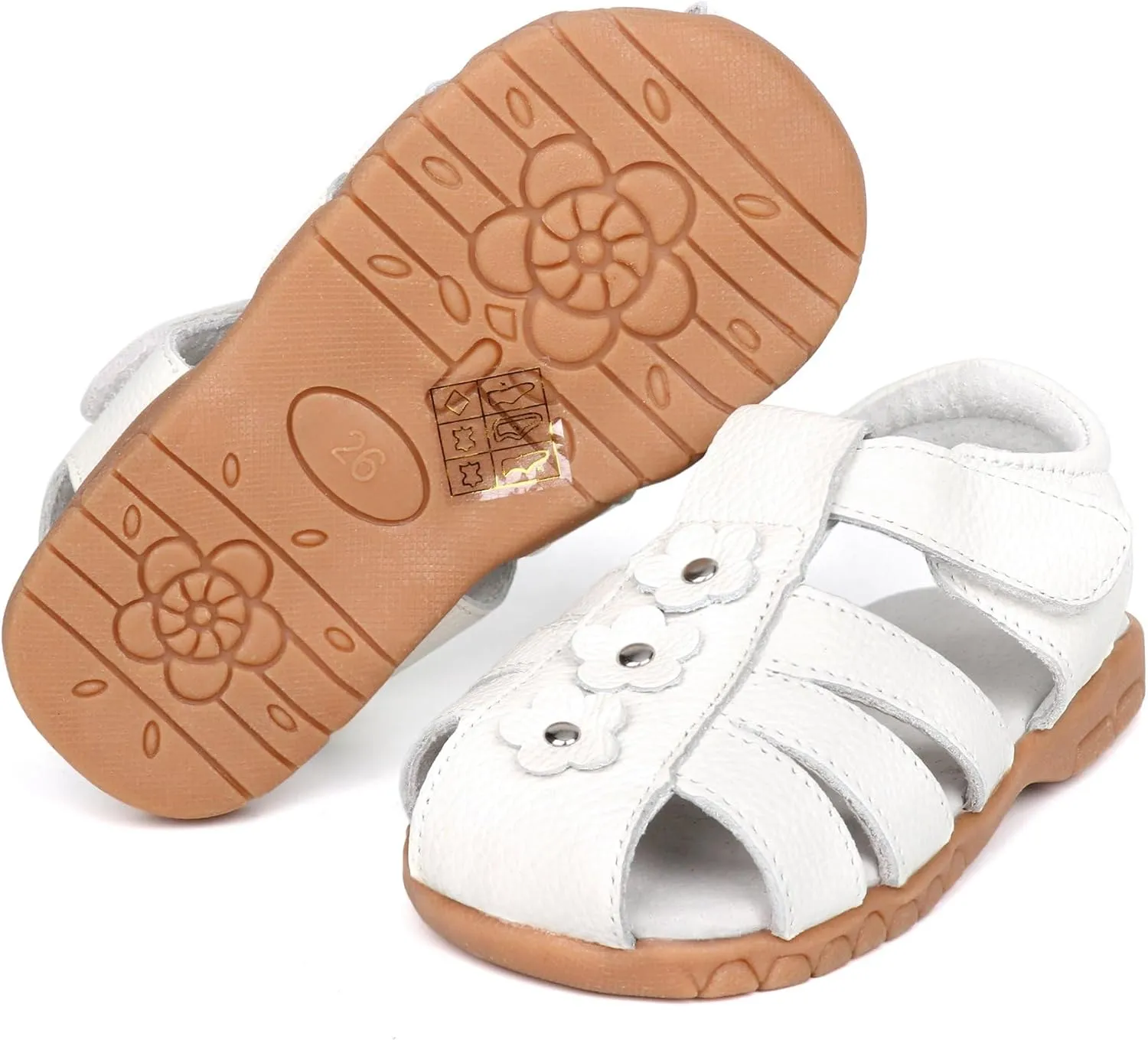 Femizee Girls Genuine Leather Soft Closed Toe Princess Flat Shoes Summer Sandals(Toddler/Little Kid)