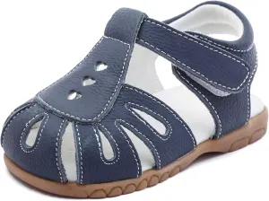 Femizee Girls Genuine Leather Soft Closed Toe Princess Flat Shoes Summer Sandals(Toddler/Little Kid)
