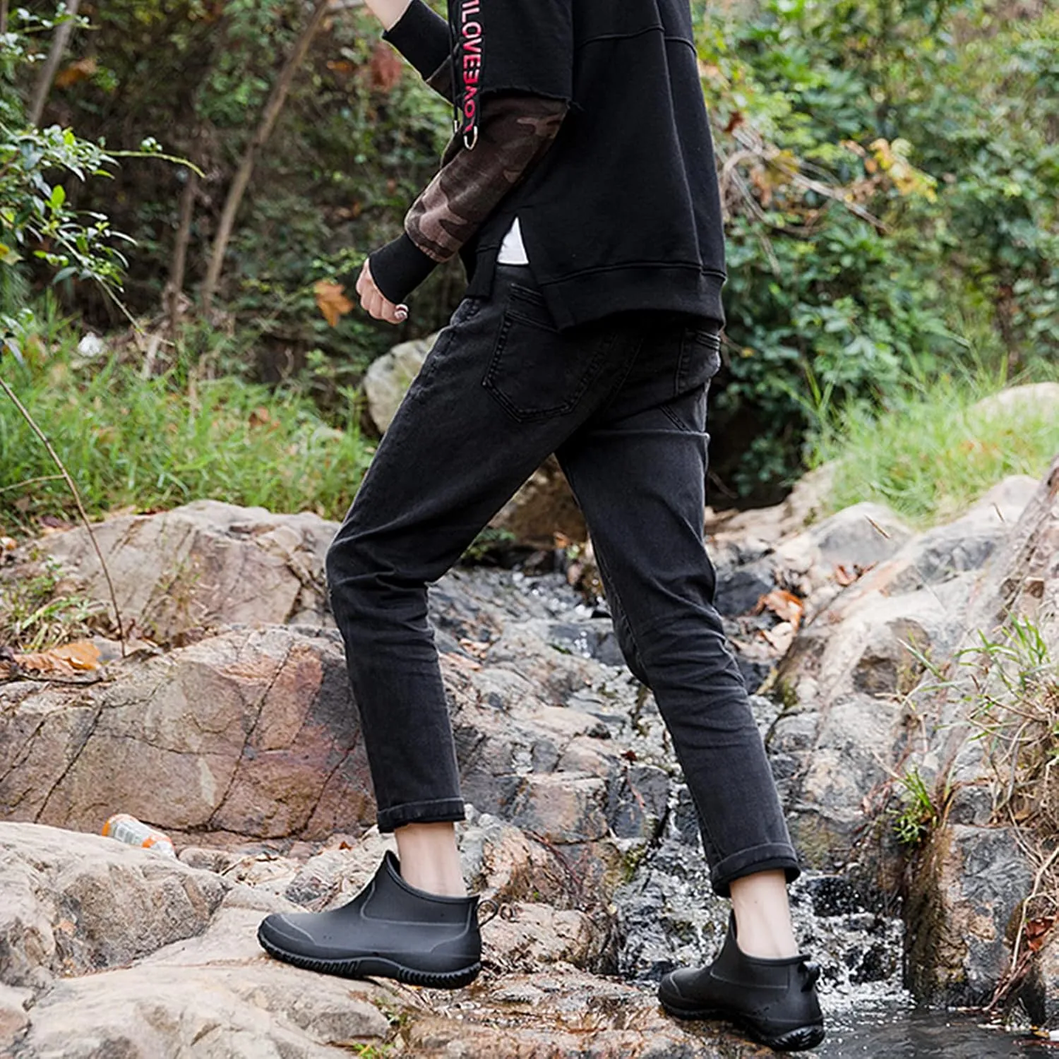 fereshte Men's Ankle Rain Boots Waterproof PVC Short Garden Boots