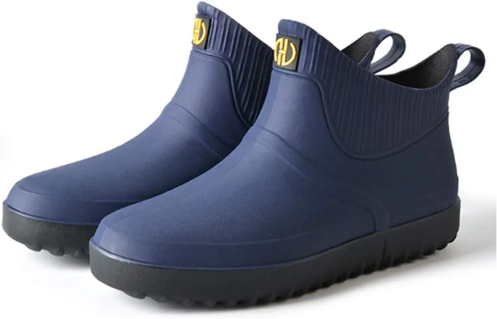fereshte Men's Ankle Rain Boots Waterproof PVC Short Rubber Garden Boots