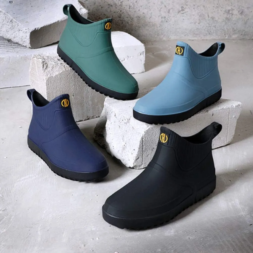 fereshte Men's Ankle Rain Boots Waterproof PVC Short Rubber Garden Boots