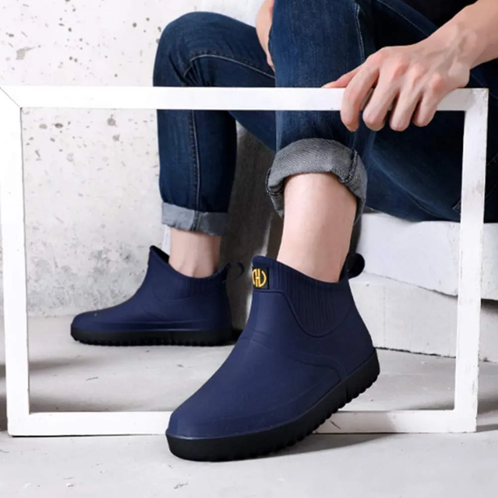 fereshte Men's Ankle Rain Boots Waterproof PVC Short Rubber Garden Boots