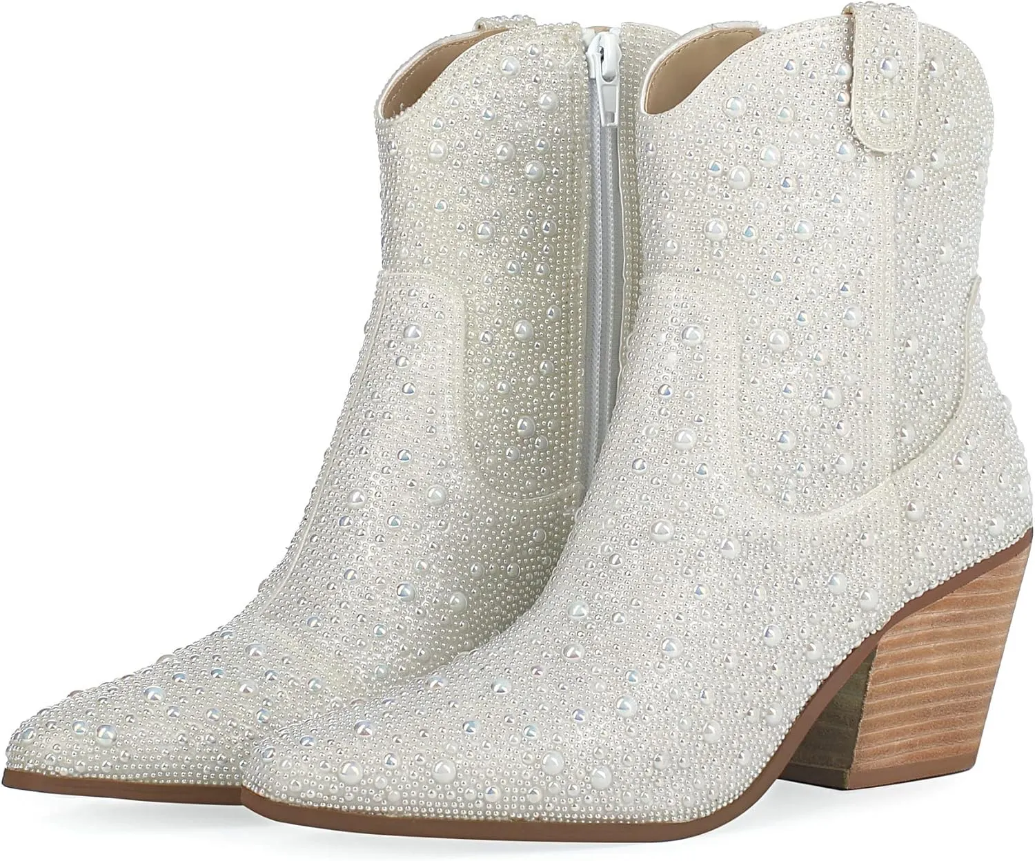 FIFSY Women Rhinestone Cowboy Boots Glitter Chunky Heel Sparkly Cowgirl Ankle Boots…