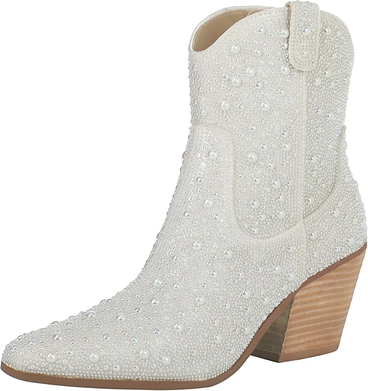 FIFSY Women Rhinestone Cowboy Boots Glitter Chunky Heel Sparkly Cowgirl Ankle Boots…