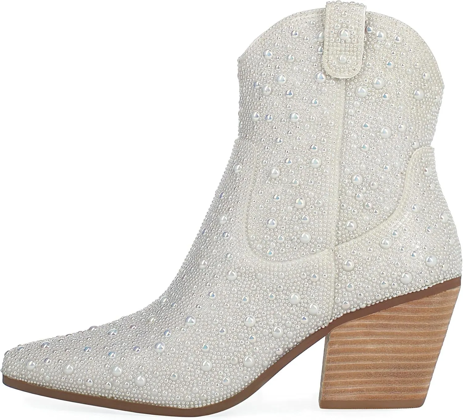 FIFSY Women Rhinestone Cowboy Boots Glitter Chunky Heel Sparkly Cowgirl Ankle Boots…