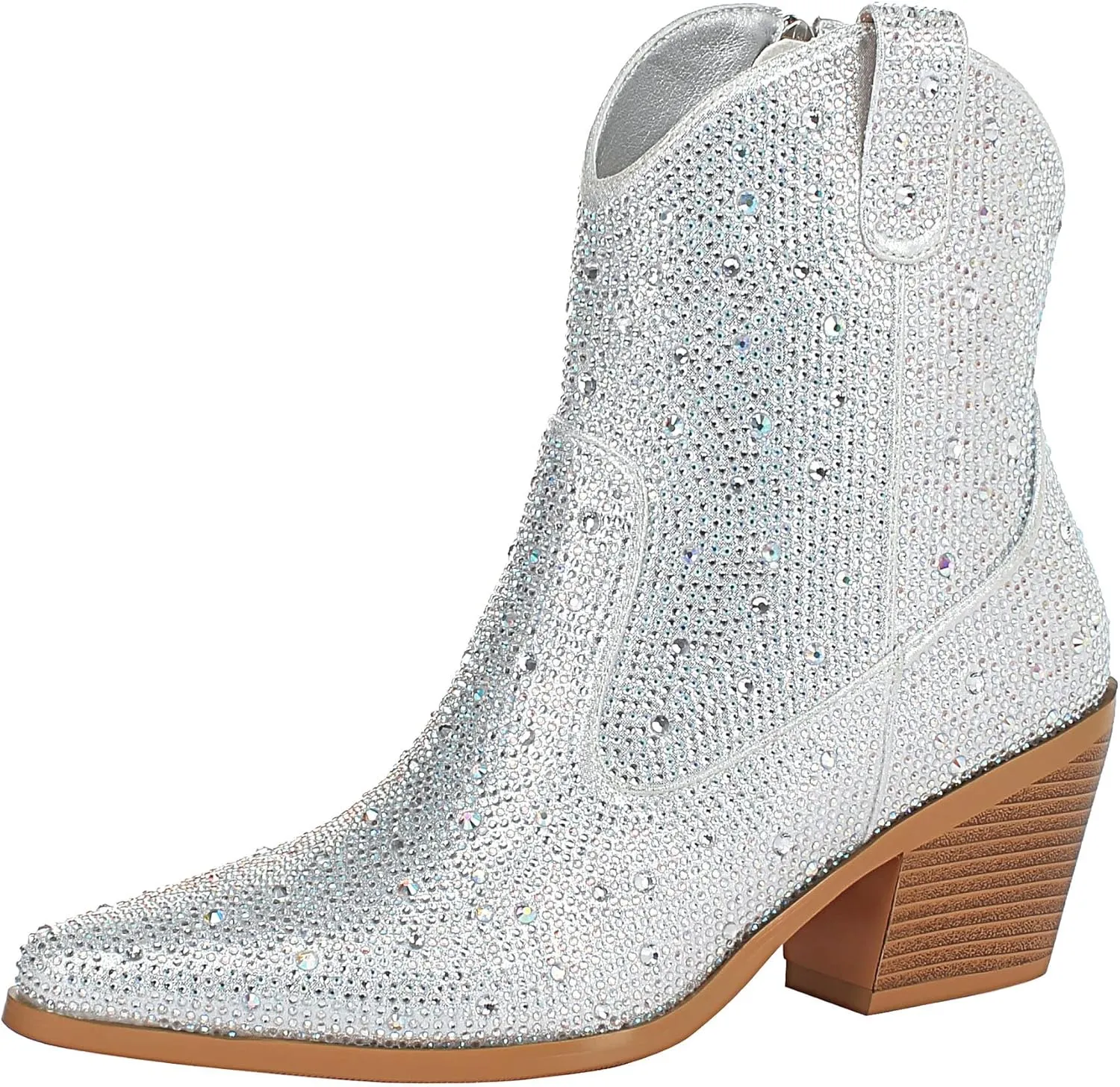FIFSY Women Rhinestone Cowboy Boots Glitter Chunky Heel Sparkly Cowgirl Ankle Boots…