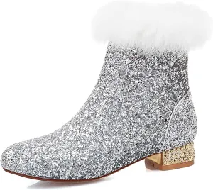 FIFSY Women Sequin Ankle Boots Low Heel Sparkly Glitter Booties