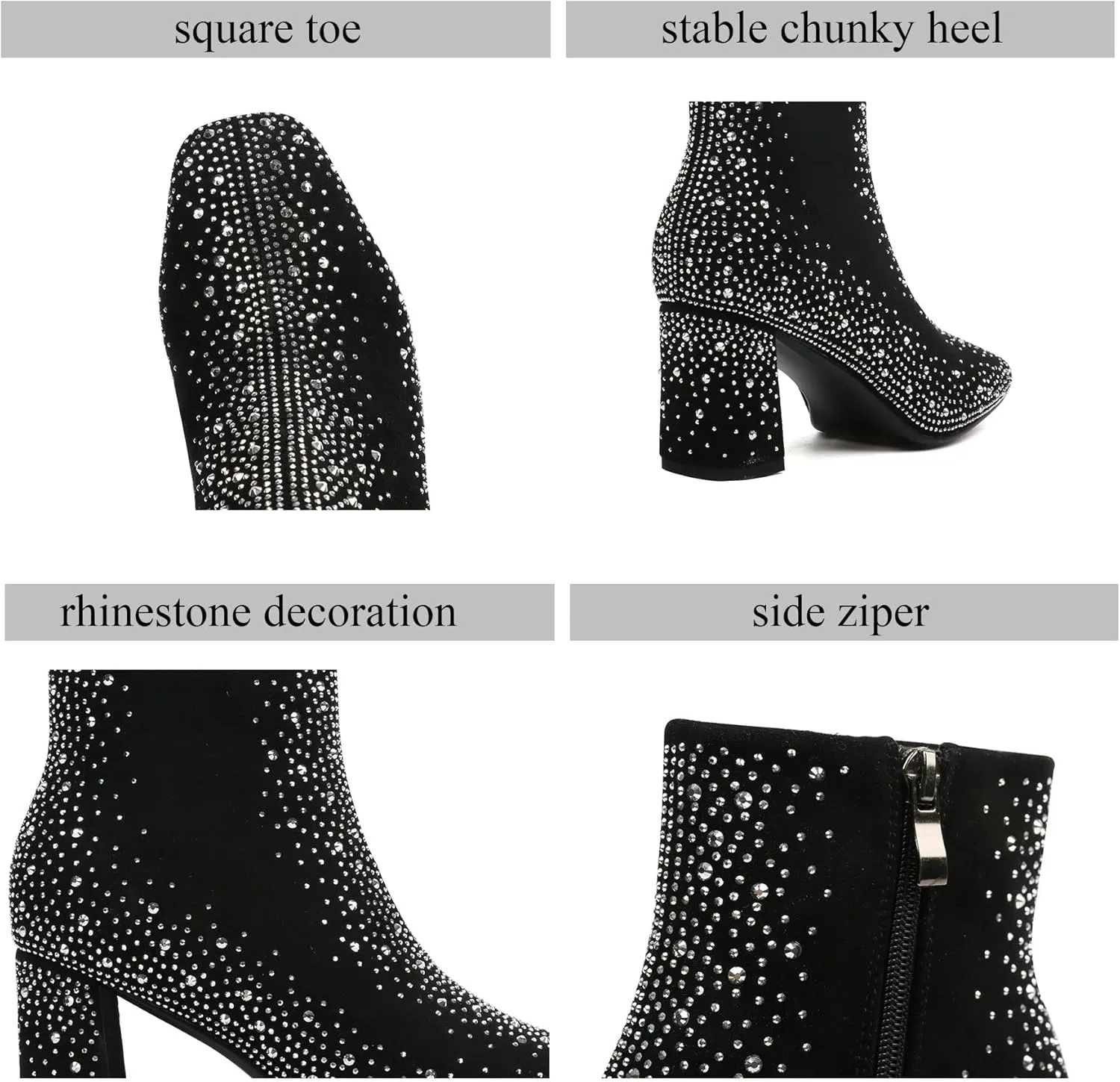 FIFSY Women Sparkly Ankle Boots Sequin Glitter Booties Chunky High Heels