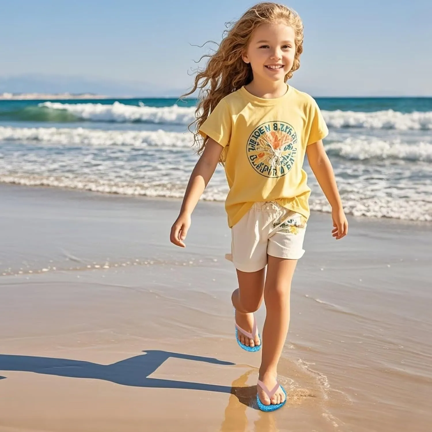 Fish Scales Print Kids Sandals Flip Flops Girls Beach Shoes With Soft Footbed Non Slip Slippers Lightweight