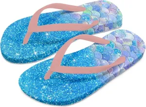 Fish Scales Print Kids Sandals Flip Flops Girls Beach Shoes With Soft Footbed Non Slip Slippers Lightweight