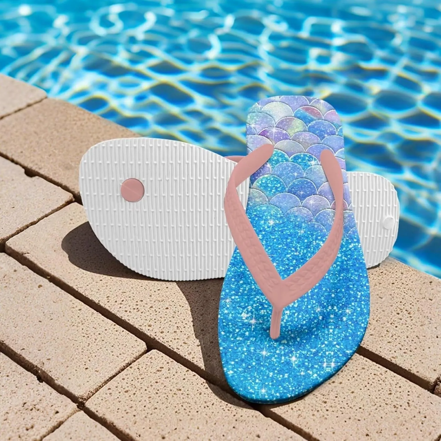 Fish Scales Print Kids Sandals Flip Flops Girls Beach Shoes With Soft Footbed Non Slip Slippers Lightweight