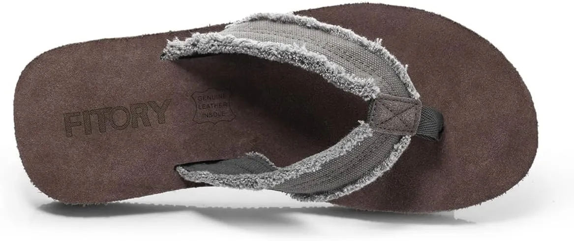 FITORY Mens Leather Flip Flops, Thong Sandals Comfort Slippers for Beach