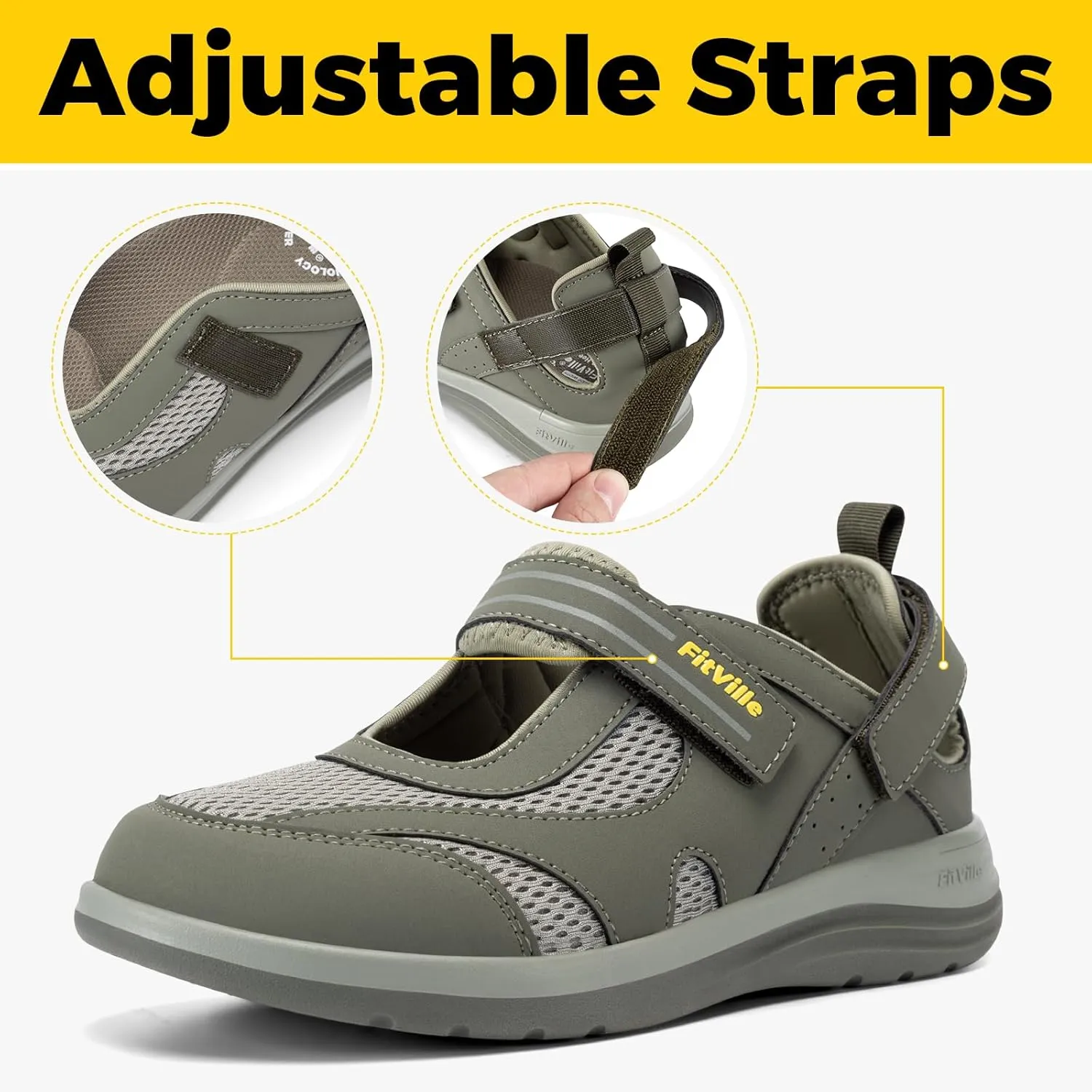FitVille Diabetic Shoes for Women Extra Wide Width Diabetic Womens Sandals, Walking Shoes with Adjustable Closures Arch Support, Orthopedic Sandals for Flat Feet Heel Pain Relief,Plantar Fasciitis