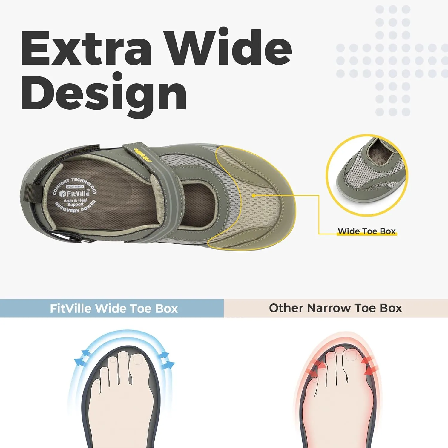 FitVille Diabetic Shoes for Women Extra Wide Width Diabetic Womens Sandals, Walking Shoes with Adjustable Closures Arch Support, Orthopedic Sandals for Flat Feet Heel Pain Relief,Plantar Fasciitis