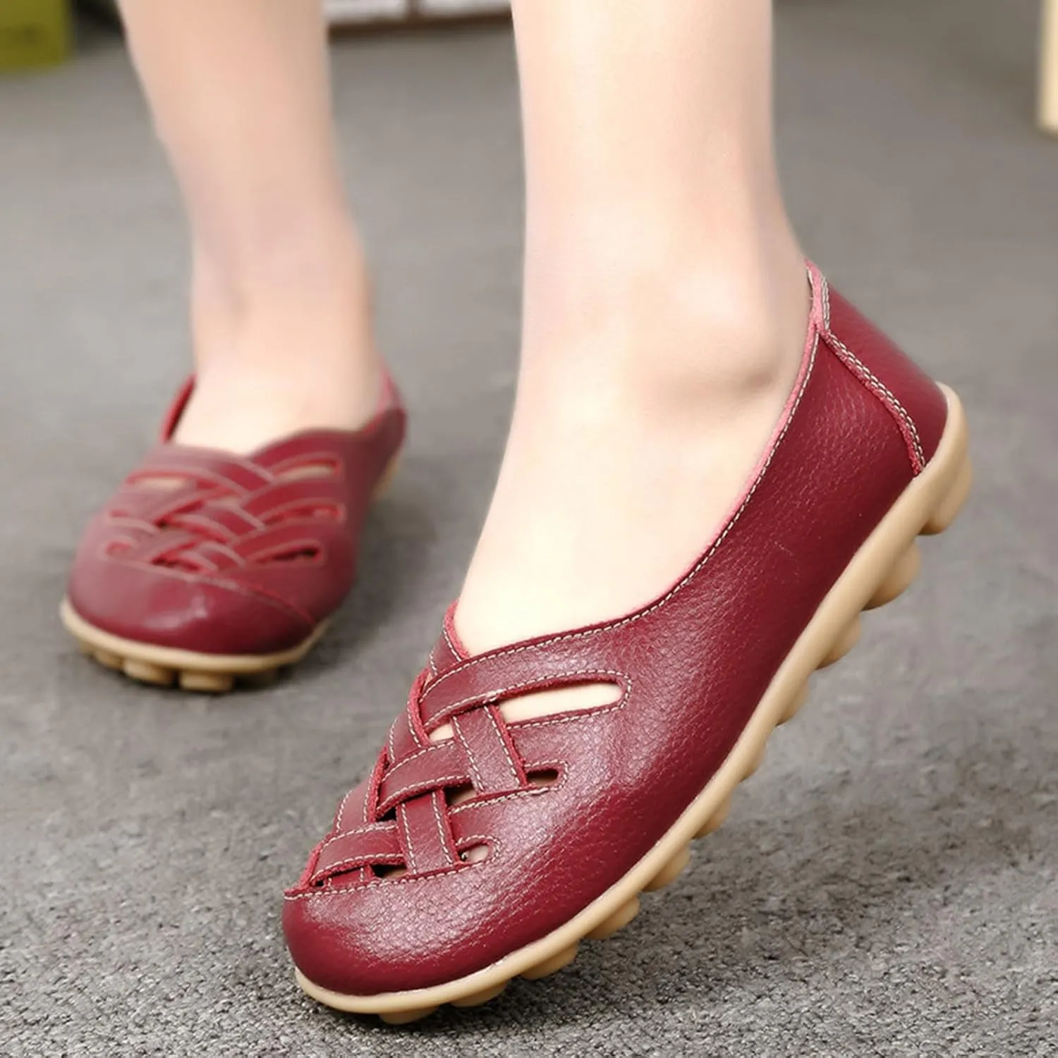 Flat Loafer Shoes for Women Wide Width Round Toe Hollow Soft Flats Sandals Comfortable Summer Casual Slip-On Walking Moccasins Shoes Breathable Lightweight Nurse Driving Soft Soles Fashion Loafers