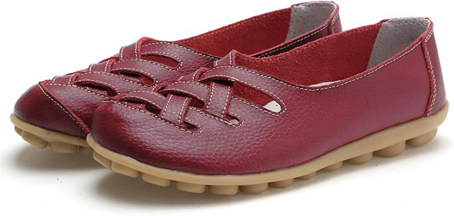 Flat Loafer Shoes for Women Wide Width Round Toe Hollow Soft Flats Sandals Comfortable Summer Casual Slip-On Walking Moccasins Shoes Breathable Lightweight Nurse Driving Soft Soles Fashion Loafers