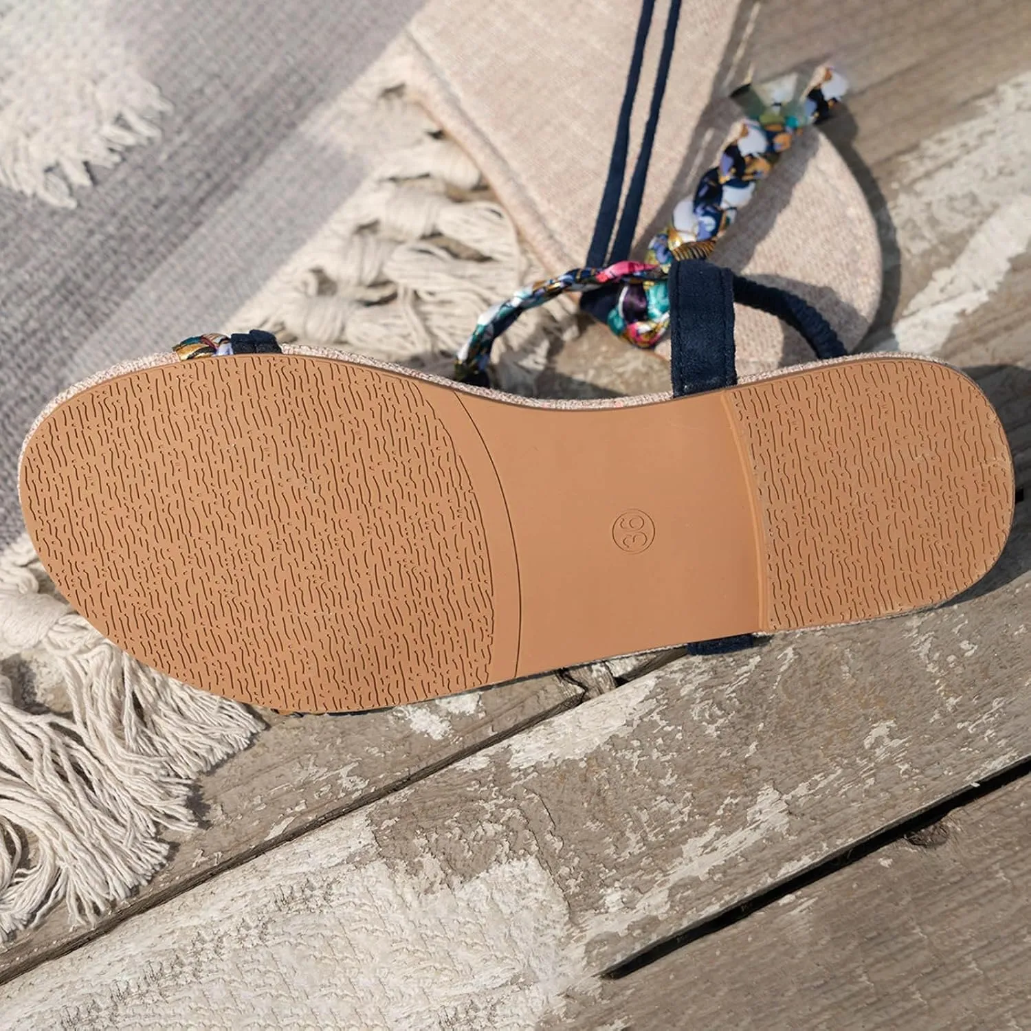 Flat Sandals For Women,Rhinestone Bohemian Braided Flat Sandals Comfortable Walking Casual Beach Ankle Elastic Summer Shoes