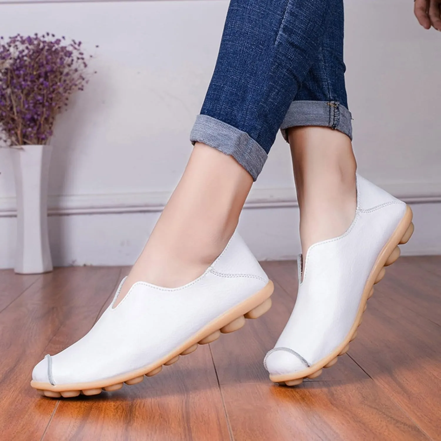 Flat Shoes for Women Comfortable Slip On Loafers Dressy Summer Closed Toe Flat Loafer Lightweight Comfort Walking Boat Shoe Fashion Casual Walking Nurse Shoes Non-Slip Loafer