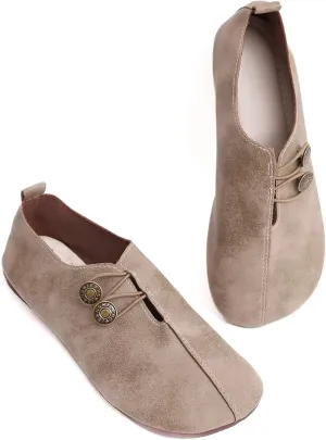 Flats Shoes Women Comfortable Fashion Round Toe Flats Casual Dressy Ballet Flat Shoes Lightweight Soft Non Slip Business Work Loafer Elegant Slip On Loafers with Button