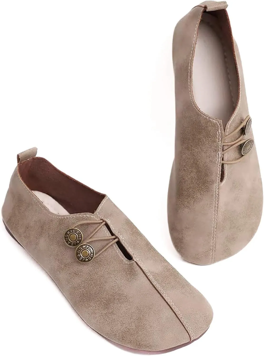 Flats Shoes Women Comfortable Fashion Round Toe Flats Casual Dressy Ballet Flat Shoes Lightweight Soft Non Slip Business Work Loafer Elegant Slip On Loafers with Button