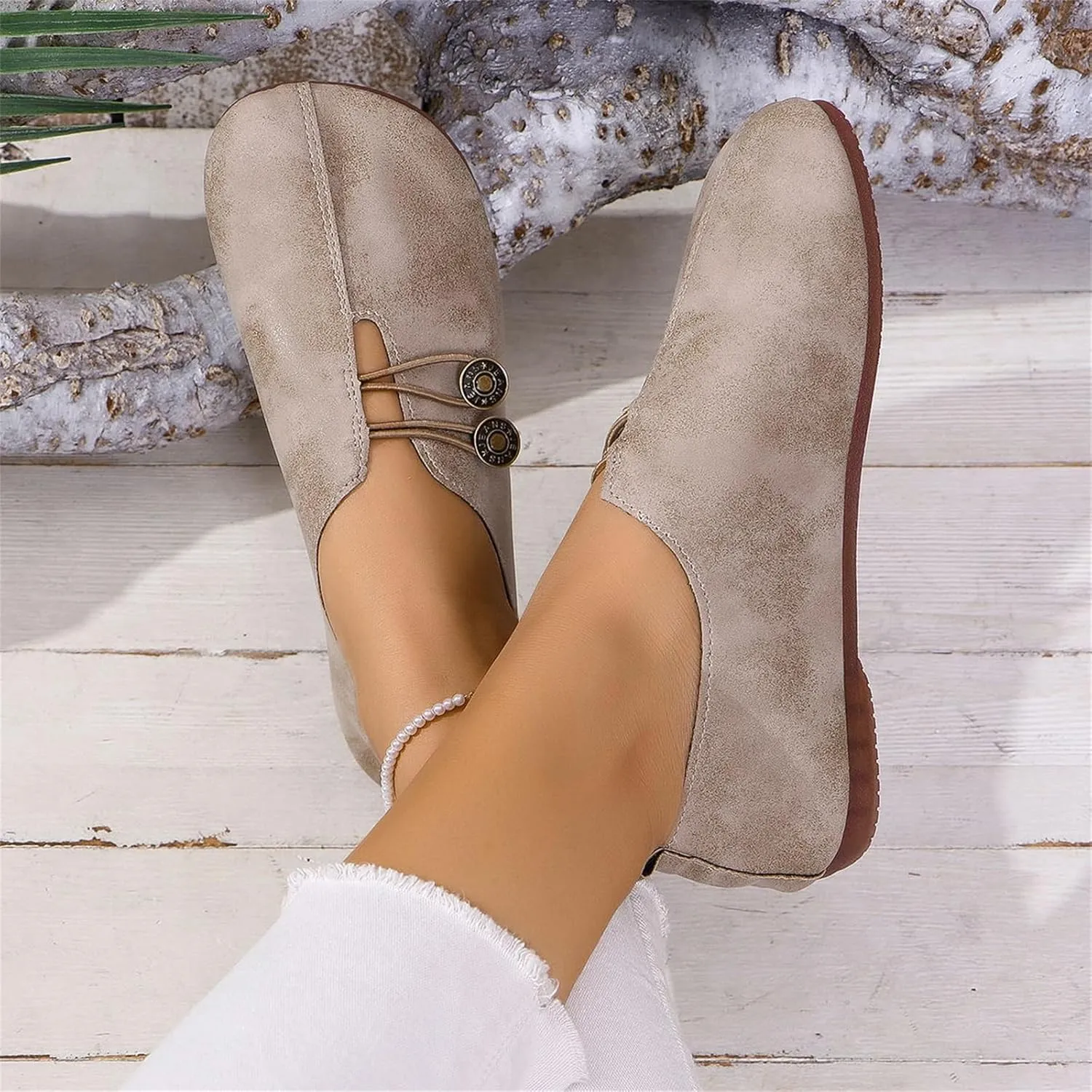 Flats Shoes Women Comfortable Fashion Round Toe Flats Casual Dressy Ballet Flat Shoes Lightweight Soft Non Slip Business Work Loafer Elegant Slip On Loafers with Button