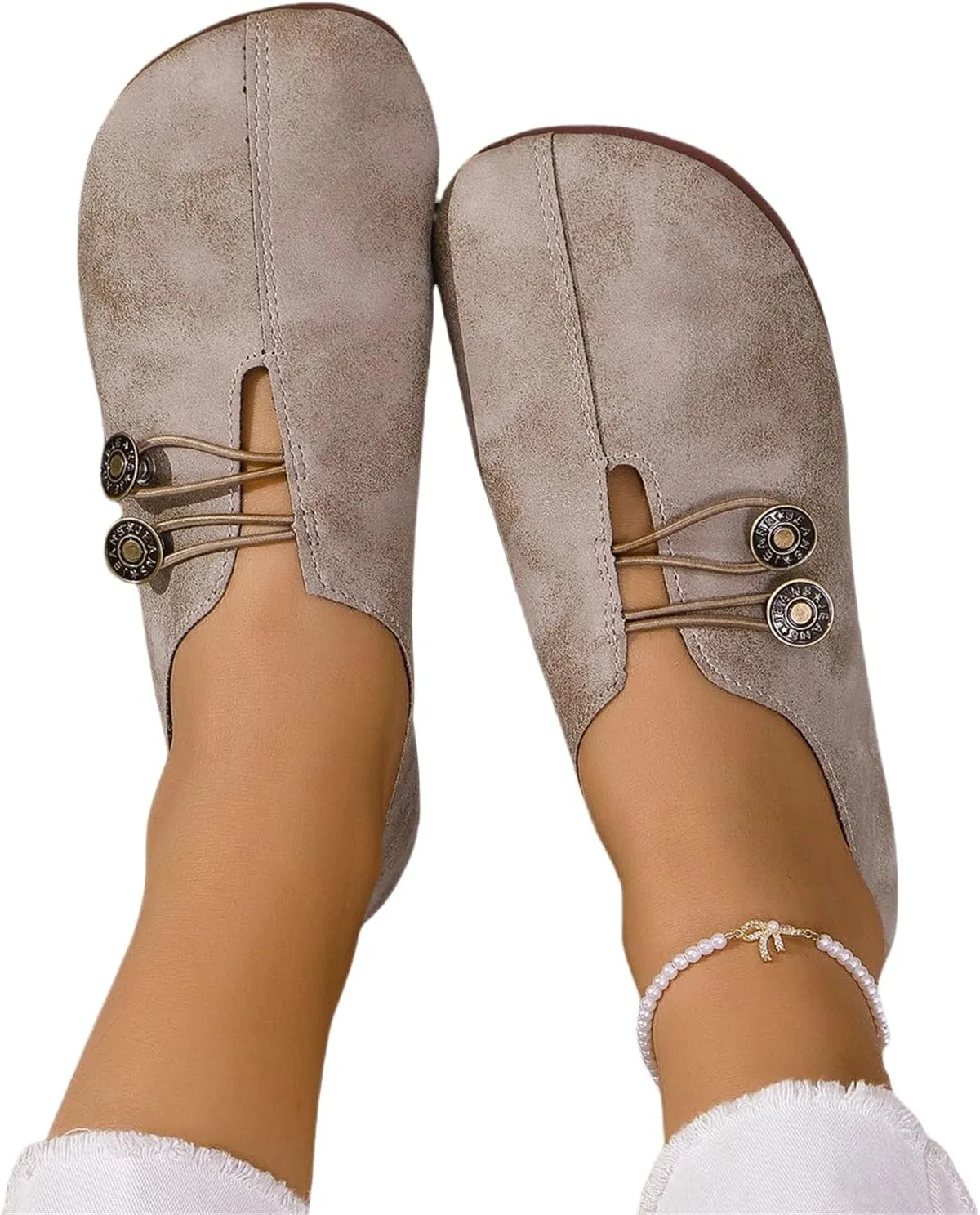 Flats Shoes Women Comfortable Fashion Round Toe Flats Casual Dressy Ballet Flat Shoes Lightweight Soft Non Slip Business Work Loafer Elegant Slip On Loafers with Button