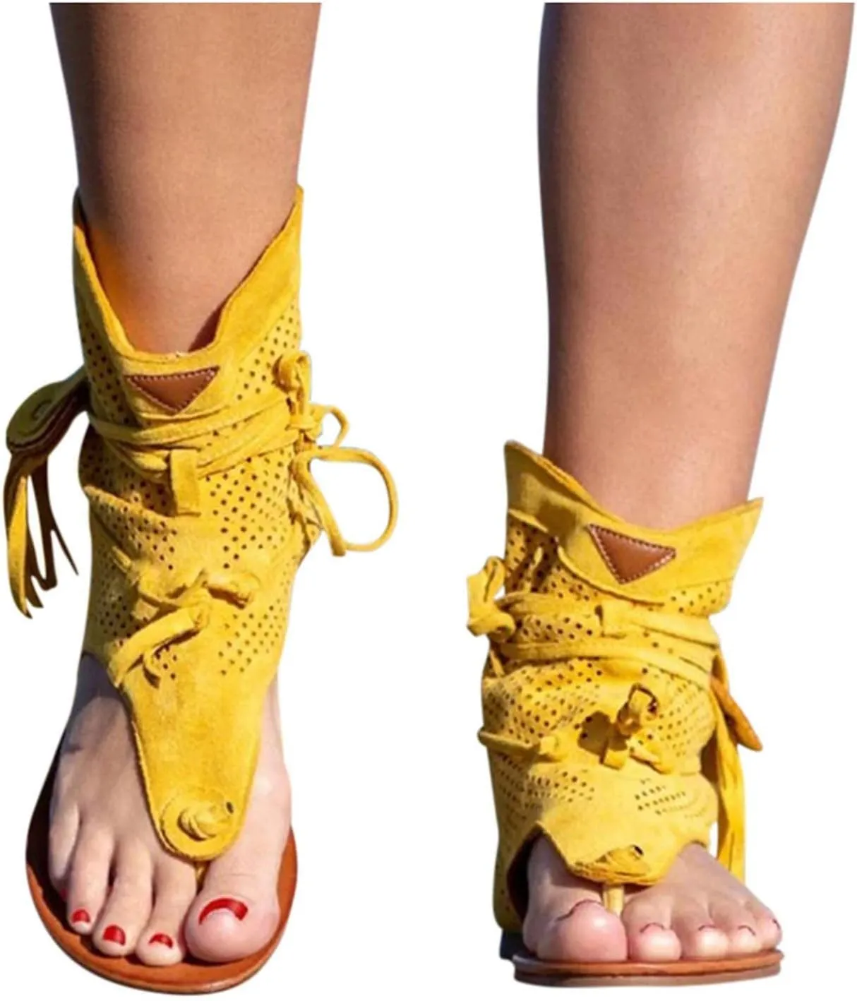 Flip Flops for Women Dressy Summer Flats Vintage Fringe Tassel Straps Clip Toe Slides Breathable Mesh Slippers Bohemian Roman Beach Shoes Boots