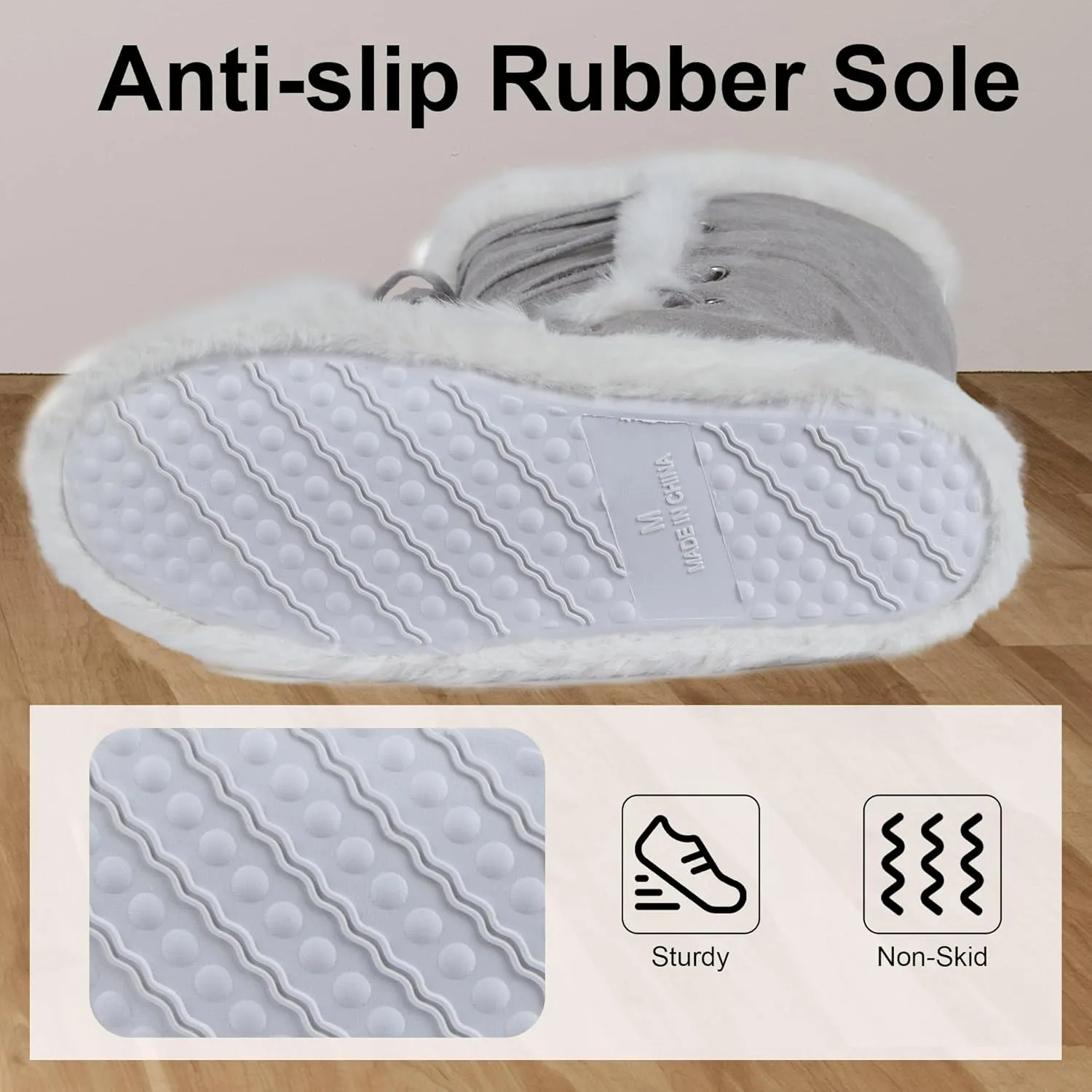 Fluffy Slippers for Women Cute Warm Indoor Bootie Slippers with Pompoms Non-slip House Home Boots
