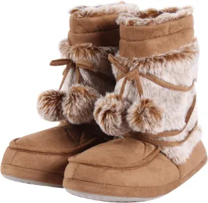 Fluffy Slippers for Women Cute Warm Indoor Bootie Slippers with Pompoms Non-slip House Home Boots