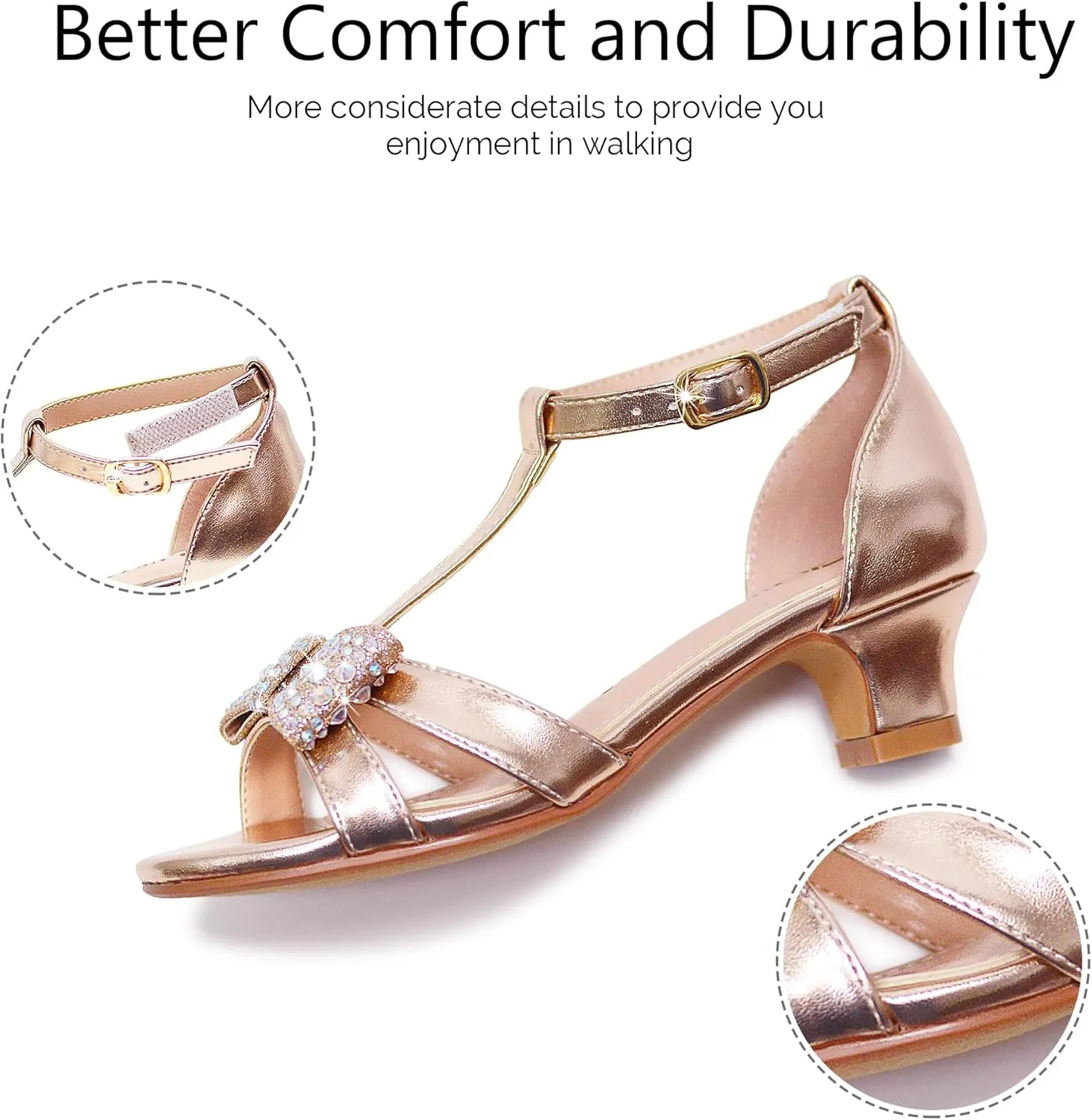FLYFUPPY Girls Sandals Kids Strap Low Medium Heel Dress Open Toe Sandals