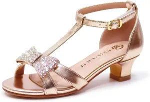 FLYFUPPY Girls Sandals Kids Strap Low Medium Heel Dress Open Toe Sandals